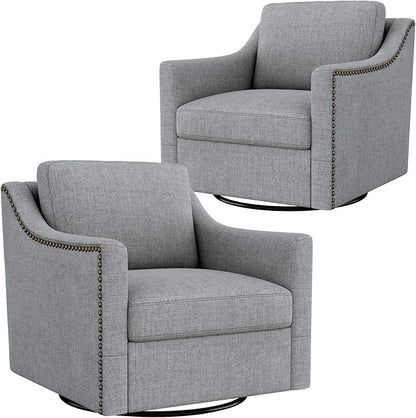 Swivel Accent Chair Set of 2，Armchair，Bronze Nail Decoration Comfy Living Room Chair,Single Sofa Chair，Reading Chairs,for Living Room Bedroom Reading Apartment (Gray, 2 Gray)