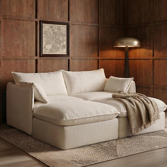 Cloud Modular Loveseat Lounge, Oversized Deep Seat, Linen Blend | Fully Removable Washable Covers, Memory Foam Seat Cushions, Storage Ottoman, Premium Fabric