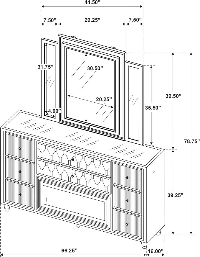 Coaster Home Furnishings - Lorient - Wood - 8-Drawer Dresser with Mirror, Flame Box, LED Lighting, Tri-Panel Mirror and Traditional Style - Bedroom - Ivory and Camel - 222663FBM