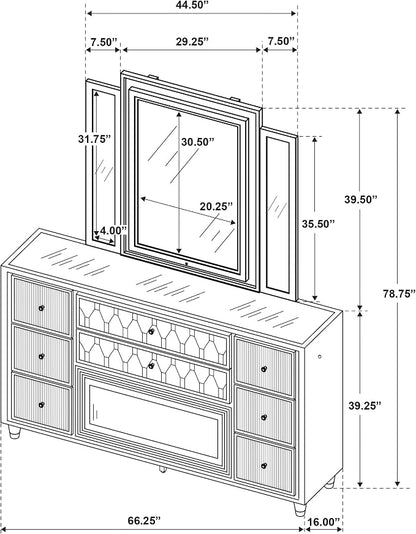 Coaster Home Furnishings - Lorient - Wood - 8-Drawer Dresser with Mirror, Flame Box, LED Lighting, Tri-Panel Mirror and Traditional Style - Bedroom - Ivory and Camel - 222663FBM