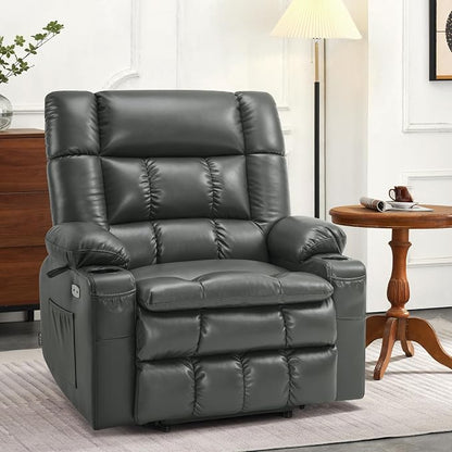 MCombo Extra Wide Dual Motor Power Lift Recliner Chair for Elderly, Zero Gravity Lift Chair with Heat and Massage, Infinite Position Recliners, USB Ports, Faux Leather R7897 (Grey, Medium-Wide)