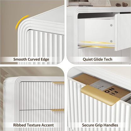 Decofy Fluted Drawers Dresser for Bedroom, Wood Dressers with Gold Handles, Modern Dressers with Wave Texture, Large Storage Chest of Drawers, Bedroom Dresser Organizer 47'' & 6 Drawers (Pure White)