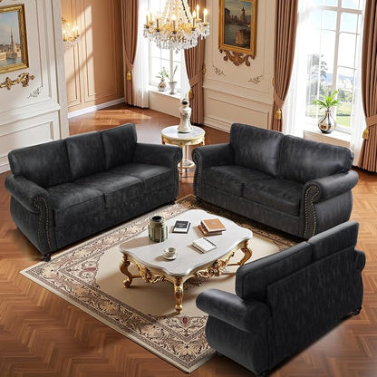 Couchus Mid-Century Vintage Sofa Couches with Rivet Design,loveseat Sofa,Removable Sofa Cover Upholstered Cushions and Solid Wood Frame (Grey, Loveseat)
