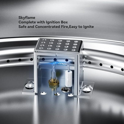 Skyflame 19" Round Stainless Steel Fire Pit Drop-in Burner Kit with Flame Sensing, Electronic Spark Ignition, Propane Regulator Connector Hose Set for Propane Tank