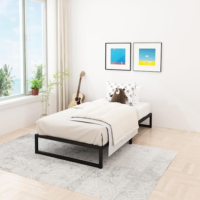 Lutown-Teen 12 Inch Twin Size Bed Frames Heavy Duty Metal Twin Platform Bed Frame No Box Spring Needed, Noise Free, Easy Assembly, Black