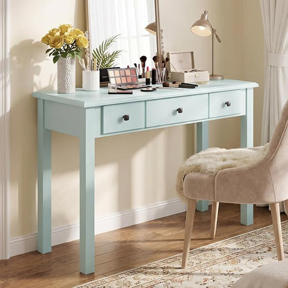 STHOUYN Small Green Writing Desk with Drawers, Vanity Table for Bedroom | Small Farmhouse Makeup Vanity Desk No Mirror, Adult/Student Writing Desk with Drawers for Small Spaces, Home Office, Study