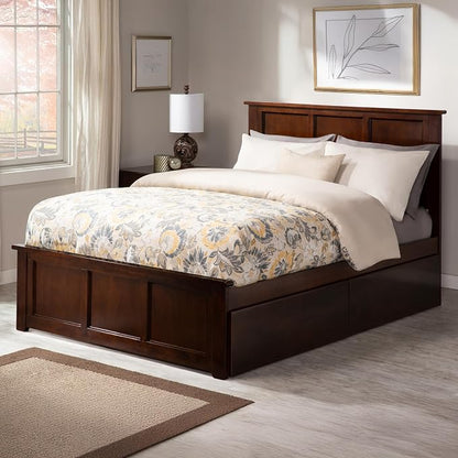 AFI, Madison Full Platform Bed with Matching Footboard & Storage Drawers, Walnut