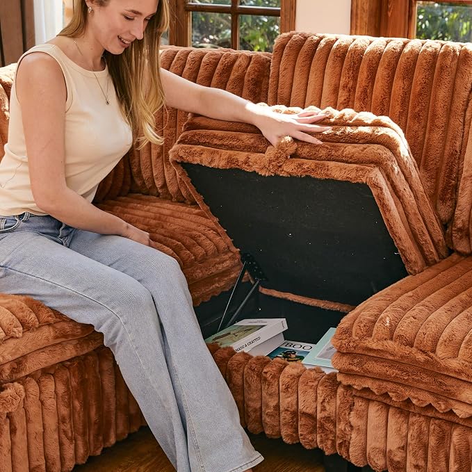 Belffin Plush Corduroy Single Module with Storage for Modular Sectional Sofa Brick Red Couch