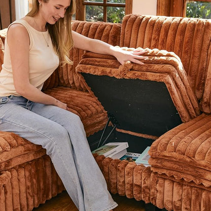 Belffin Plush Corduroy Single Module with Storage for Modular Sectional Sofa Brick Red Couch
