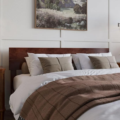 AFI, Orlando Queen Adjustable Modern Solid Wood Panel Headboard, Walnut