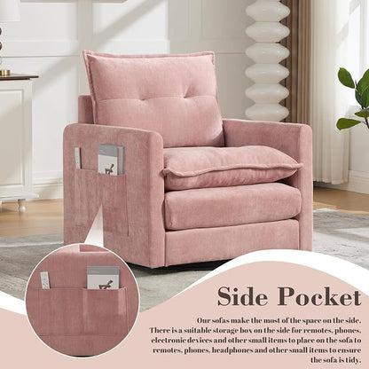 Swivel Accent Chair, Modern Swivel Barrel Chair for Living Room, 360 Degree Comfy Square Accent Barrel Chair, Upholstered Sofa Armchair for Bedroom,Reading, Chenille, Pink