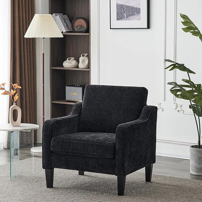 VINGLI Mid-Century Modern Accent Chair, Black Chenille, 30" (W) x 30.7" (D) x 33" (H), 1 Seat, 380 lbs Weight Capacity