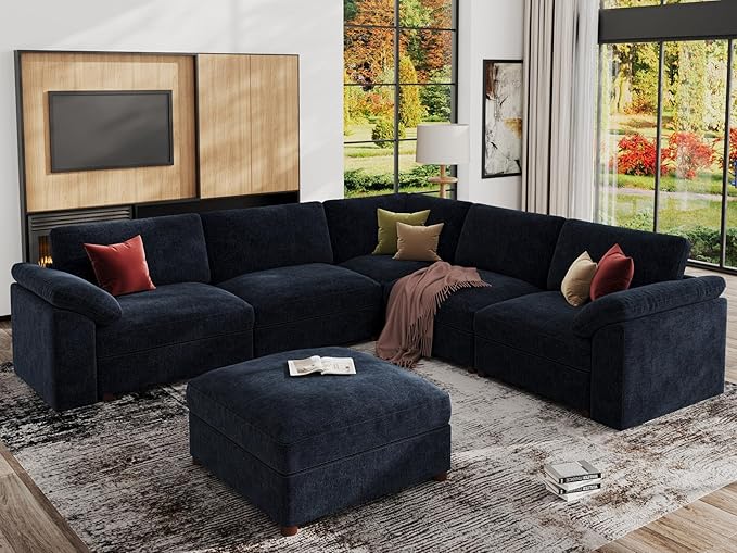 EASE MOOSE Oversized Blue Sectional V Shape Sectional Couch, Modern Fashion Extra Large Deep seat Sectional Modular Sofa for Living Room