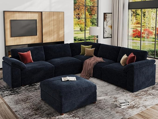 EASE MOOSE Oversized Blue Sectional V Shape Sectional Couch, Modern Fashion Extra Large Deep seat Sectional Modular Sofa for Living Room