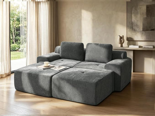 85" Oversized Boneless Couch, Comfort Cloud Sectional Couches for Living Room, Modular Sofa High Back & Extra Deep Seat, No Assembly, Soft Chenille Fabric (Dark Grey, 85 inch- Shaped（2+2）)