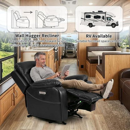EONIX Power Zero Wall Hugger Power Recliner Chair for Small Space RV Living Room,Power Recliner with Massage and Heat, USB & USB-C Charging Ports, SXXY003992, Black