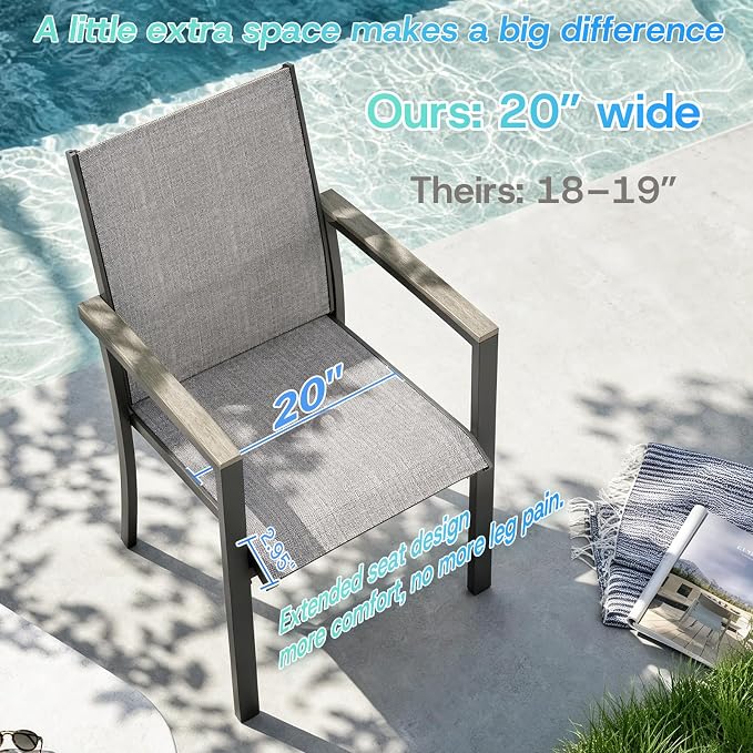 Bigget Extendable Outdoor Dining Set for 8, Expandable 8 Person Outdoor Dining Table Set with Highback Wide Deep Seat Armchairs 450LBS, Sturdy Powder-Coated 9 Piece Patio Dining Set for Backyard, Gray