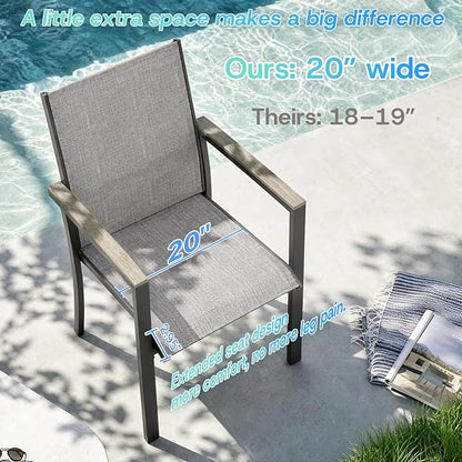 Bigget Extendable Outdoor Dining Set for 8, Expandable 8 Person Outdoor Dining Table Set with Highback Wide Deep Seat Armchairs 450LBS, Sturdy Powder-Coated 9 Piece Patio Dining Set for Backyard, Gray