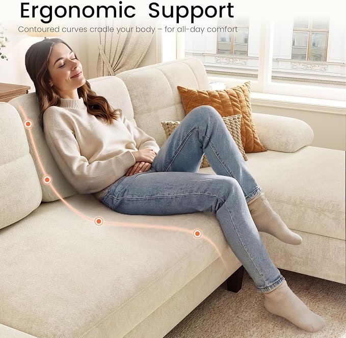 KKL U-Shaped Sectional Couch for Living Room | 112" Sectional Sofa with Double Chaise, Modern Sofa Deep Seat Couches for Living Room, Apartment, Office, Beige