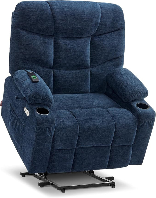 MCombo Oversized Power Lift Recliner Chair with Extended Footrest, Extra Wide for Big and Tall Elderly People, Fabric R7289 (Navy Blue, Medium-Wide)