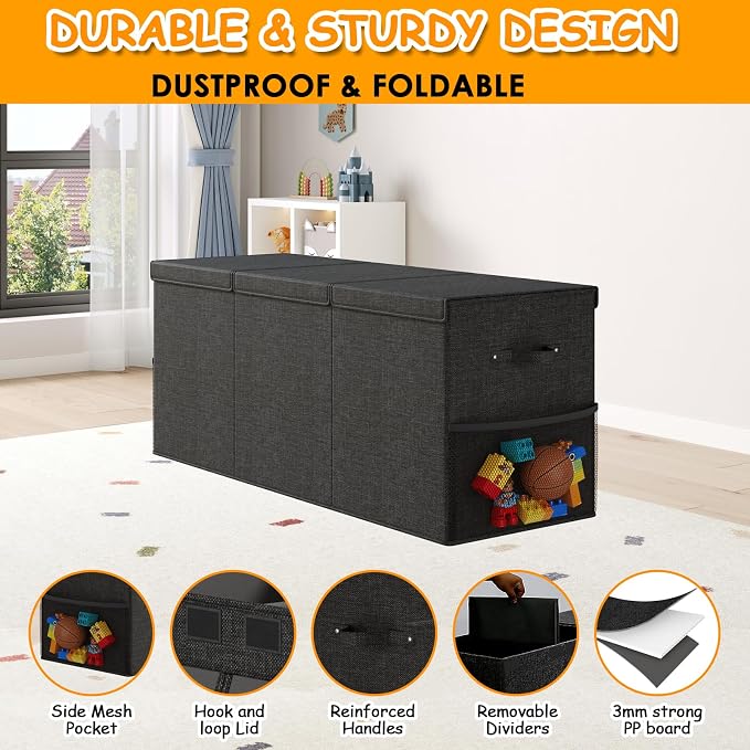 Extra Large Toy Box Chest with Lid, Kids Toy Storage Organizer for Boys Girls, Big Toy Bin Basket Extra Large Toy Storage Box for Living Room Playroom Nursery (40" x14" x16")