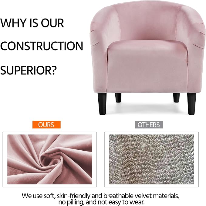 Topeakmart Velvet Accent Chair, Comfy and Modern Velvet Club Chair with Armrest and Sturdy Legs for Living Room/Bedroom Study, Set of 2, Pink
