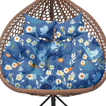 Double Egg Chair Cushion Replacement for Outdoor Patio Hanging Basket Egg Chairs, 59x43 Inch Thickened 100% Cotton Large Waterproof Double Eggs Swing Chair Cushions, Blue Peony