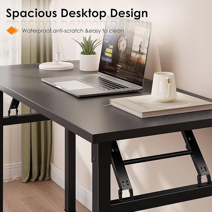 Need 35.8 Inch Folding Desk for Small Spaces, Home Office Computer Desk with Wood Top & Black Frame, Foldable Writing Table for Study, Bedroom, Dorm Room & Student, Black