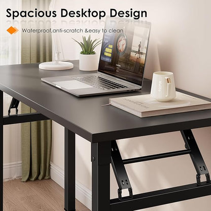 Need 35.8 Inch Folding Desk for Small Spaces, Home Office Computer Desk with Wood Top & Black Frame, Foldable Writing Table for Study, Bedroom, Dorm Room & Student, Black