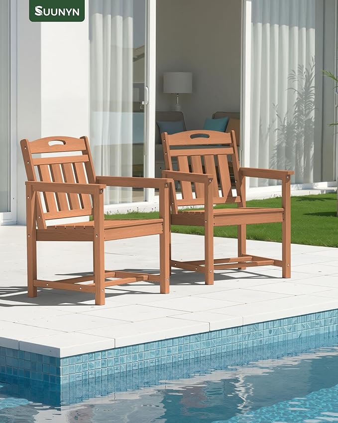 Outdoor Patio Dining, All-Weather HDPE Chair Fade-Resistant, and Low Maintenance for Backyard, Garden, or Patio, Teak