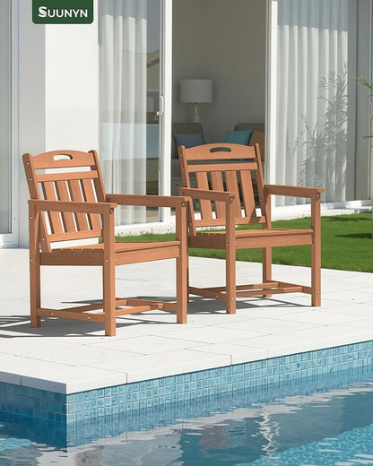 Outdoor Patio Dining, All-Weather HDPE Chair Fade-Resistant, and Low Maintenance for Backyard, Garden, or Patio, Teak