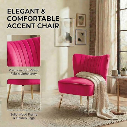 DUOMAY Modern Accent Chair Set of 2 Velvet Slipper Chair with Gold Legs Wingback Side Chair for Living Room Bedroom Entryway Small Corner Chair for Space Saving, Rose Red
