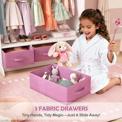 COSVALVE JOYLDIAS Kids Dress Up Storage with Mirror and Drawers, Kid Armoire Dresser, Pretend Storage Closet for Kids, Costume Wardrobe with Top Shelf for Playroom Bedroom, Lovely White