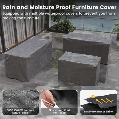UDPATIO Patio Furniture Set, 8 Inch Armrest Patio Sectional Furniture, 6 Piece Wicker Outdoor Sectional Conversation Sets with Waterproof Cover and Coffee Table for Backyard Deck(Grey/Black)