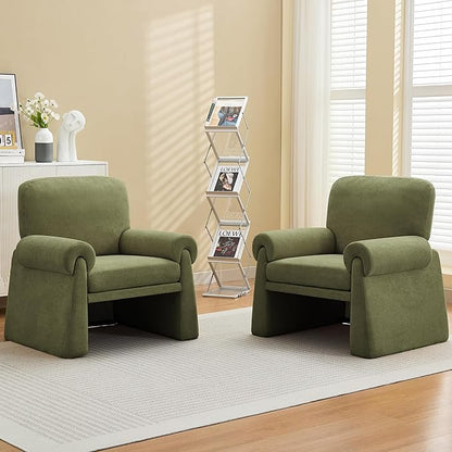 Accent Chairs Set of 2, Modern Living Room Chairs, Comfy Single Sofa Chair with Thick Cushion and Armrests, Upholstered Reading Club Chair, Arm Chair for Living Room Bedroom, Green