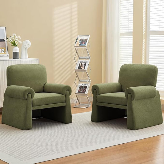 Accent Chairs Set of 2, Modern Living Room Chairs, Comfy Single Sofa Chair with Thick Cushion and Armrests, Upholstered Reading Club Chair, Arm Chair for Living Room Bedroom, Green