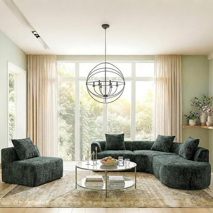 123" Curved Modular Sectional Sofa for Living Room, Oversized Chenille Cloud Couch, L-Shaped Boneless Sofa with Chaise Lounge, Compressed Couch Deep Seat, No Assembly (Green, L-Shape Right Chaise)