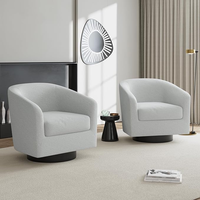 Swivel Accent Chairs Set of 4, Chenille Barrel Chair Upholstered Armchair for Living Room, Modern Round Arm Chair Small Single Sofa Bedroom Reading Seat - Beige