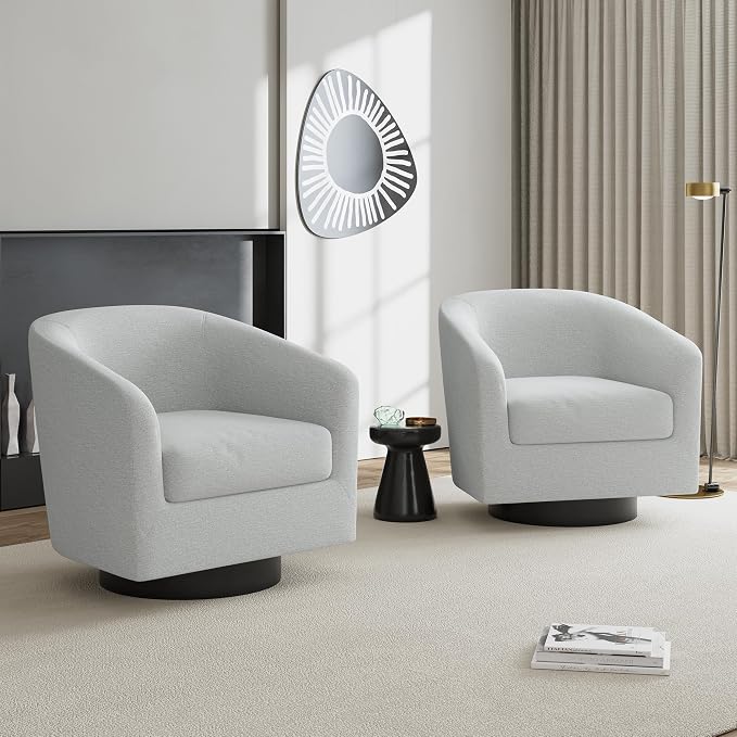 Swivel Barrel Accent Chairs Set of 2, Chenille Upholstered Armchair Living Room Chair, Modern Round Arm Chair Small Single Sofa Bedroom Reading Seat - Beige