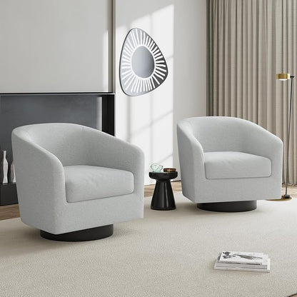 Swivel Barrel Accent Chairs Set of 2, Chenille Upholstered Armchair Living Room Chair, Modern Round Arm Chair Small Single Sofa Bedroom Reading Seat - Beige