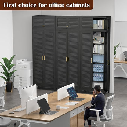 SteeLoong Kitchen Pantry Cabinet,90" Metal Storage Cabinet with Doors and 5 Adjustable Shelves,Black Tall Locker Organizer Steel Garage Cabinets for Tool,File Cabinet for Office,Kitchen,Garage,School