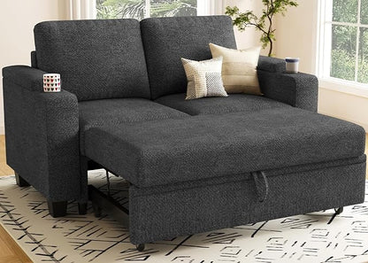 Belffin Modular Sectional Loveseat with Pullout Bed Sectional Sleeper Sofa with Pull Out Bed for Living Room.Dark Grey
