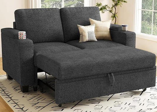 Belffin Modular Sectional Loveseat with Pullout Bed Sectional Sleeper Sofa with Pull Out Bed for Living Room.Dark Grey