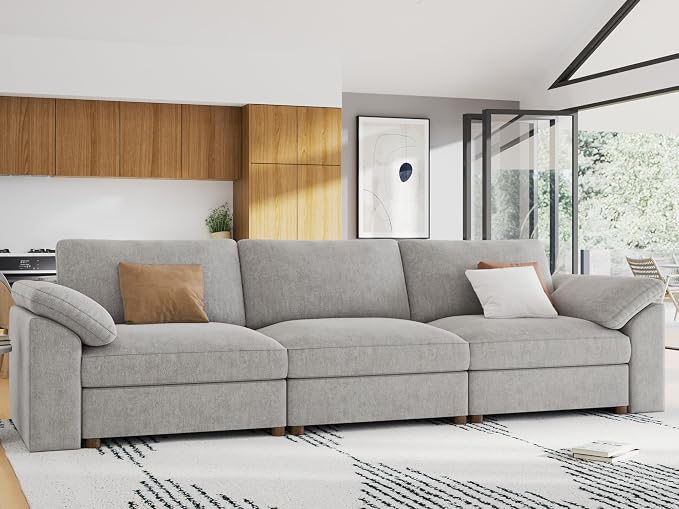 EASE MOOSE Modern Loveseat Sofa for Living Room, Comfty 3 Seat Solid Wood Frame Sofa, Modern Deep Seat Couch,Grey