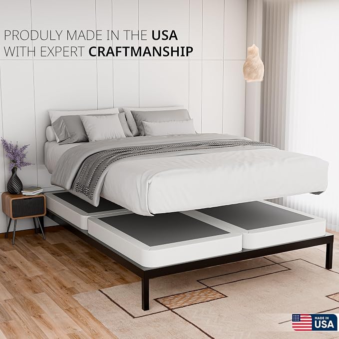 Nutan, Box Spring Bed Base Queen Size, 4-Inch Wood Mattress Foundation – Amish Made in USA – Quiet Noise Free, 4-Pieces Under Mattress-Support BoxSpring, Fully Assembled, White