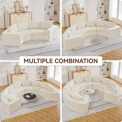 WUTUTUEE 145'' Curved Round Boneless Couch, Oversized U Shaped Sofa with Deep Seat & Arms, Chenille Modular Sectional Sofa with Pillows, Upholstered Comfy 10 Seat Couch for Living Room, White
