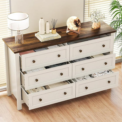 Farmhouse Dresser Nightstand Sets, 2-Piece Bedroom Furniture Set for Home | 5 Drawer Tall Dresser & 6 Dresser Closet , Chest of Drawers for Bedroom, Living Room, Entryway, Antique White