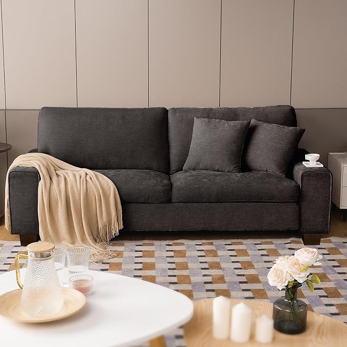 DOPEDIO Modern Loveseat Sofa for Living Room,Chenille Recliner, Removable Cover, Pocket Spring Cushions, Solid Wood Frame, Easy Assembly for Small Spaces (88.58inch，Dark Grey)