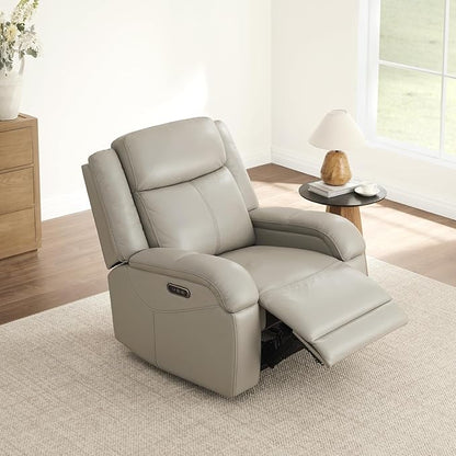 Watson & Whitely Genuine Leather Power Recliner Chairs for Adults, Wall Hugger RV Recliner with Power Headrest & Charging Ports, Electric Recliner Sofa Chair for Living Room, Grey