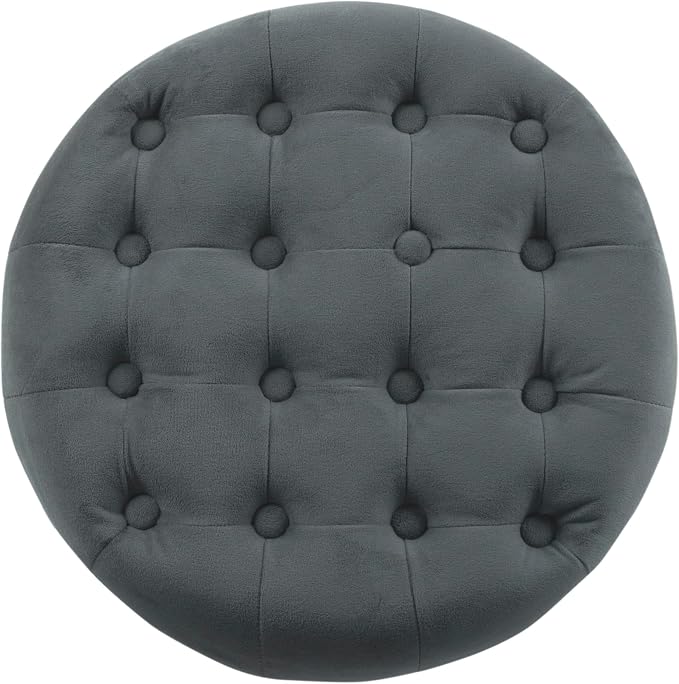 Homepop Home Decor | Upholstered Round Velvet Tufted Foot Rest Ottoman | Ottoman with Storage for Living Room & Bedroom | Decorative Home Furniture, Dark Gray Small